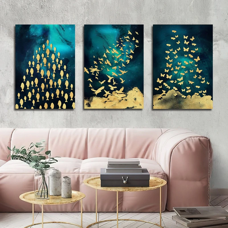 تابلو شاسی بکلیت طرح نقاشی ماهی و پرنده مدل SH-3138 مجموعه 3 عددی