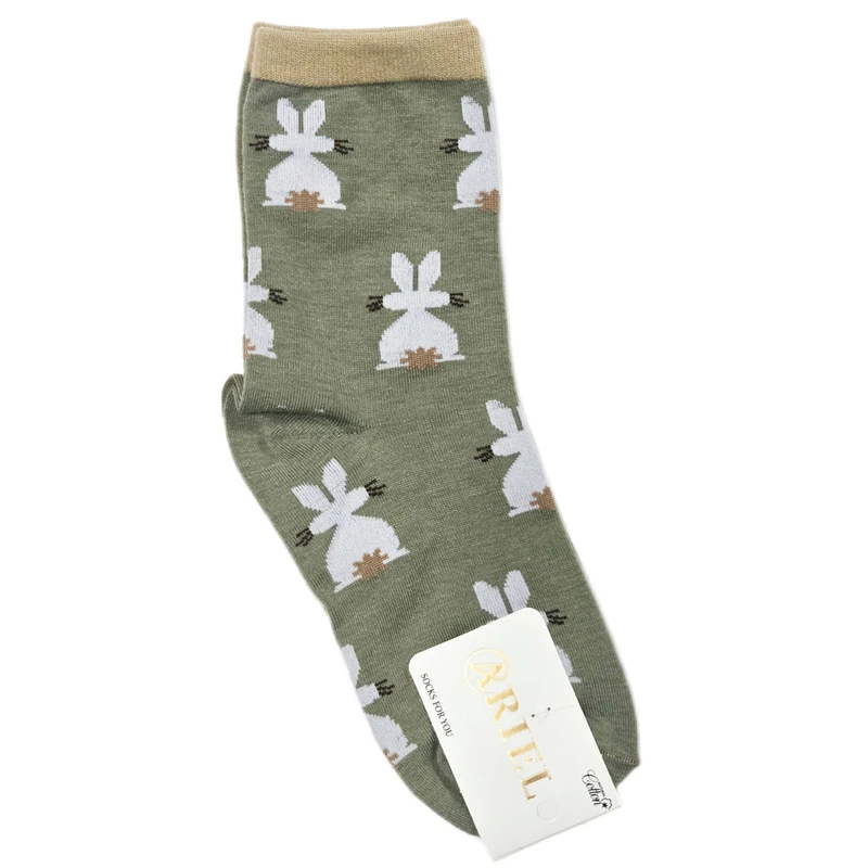 جوراب ساق بلند زنانه مدل خرگوش و چمن