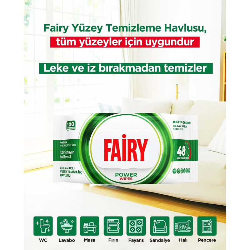 دستمال مرطوب فیری مدل power  بسته 100 عددی