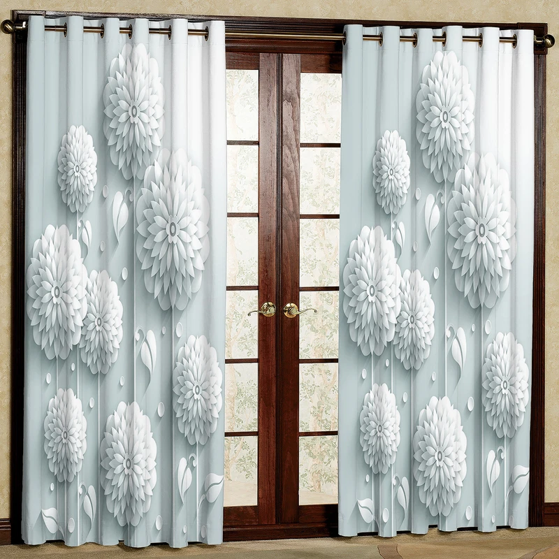 پرده مدل گل زمینه آبی کم رنگ مخمل پانچی کد 2379 سایز 200x140 سانتی متر