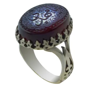 انگشتر نقره مردانه ملک زیور مدل عقیق حکاکی دستی یا مهدی کد  1102