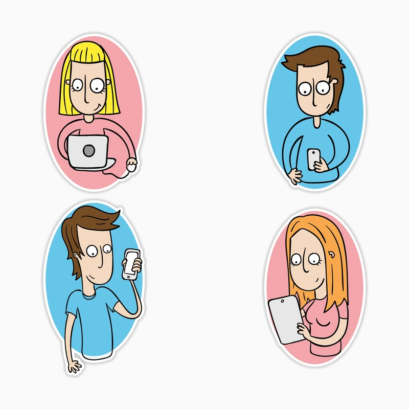 استیکر لپ تاپ و موبایل بووم طرح آدم و تکنولوژی کد MR172 مجموعه 4 عددی