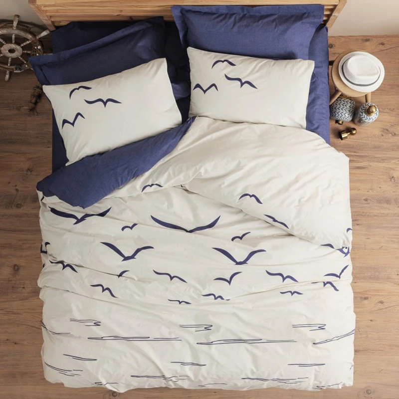 سرویس روتختی کاتن باکس مدل Maritime Larum Lacivert تک نفره 3 تکه