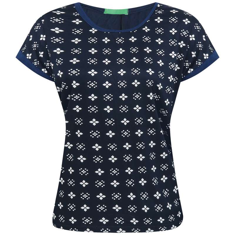 بلوز آستین کوتاه زنانه مدل گلدونه رنگ سرمه ای 