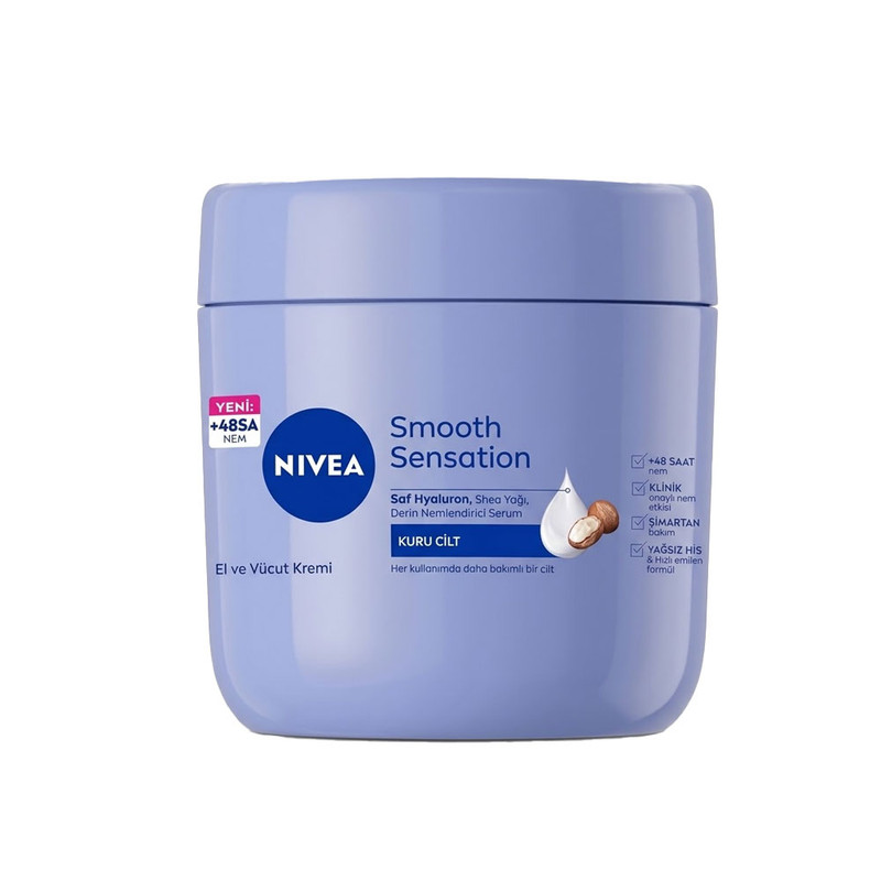 کرم مرطوب‌کننده نیوآ مدل Smooth sensation حجم 400 میلی‌لیتر، حاوی شی‌باتر و مناسب انواع پوست و بدن
