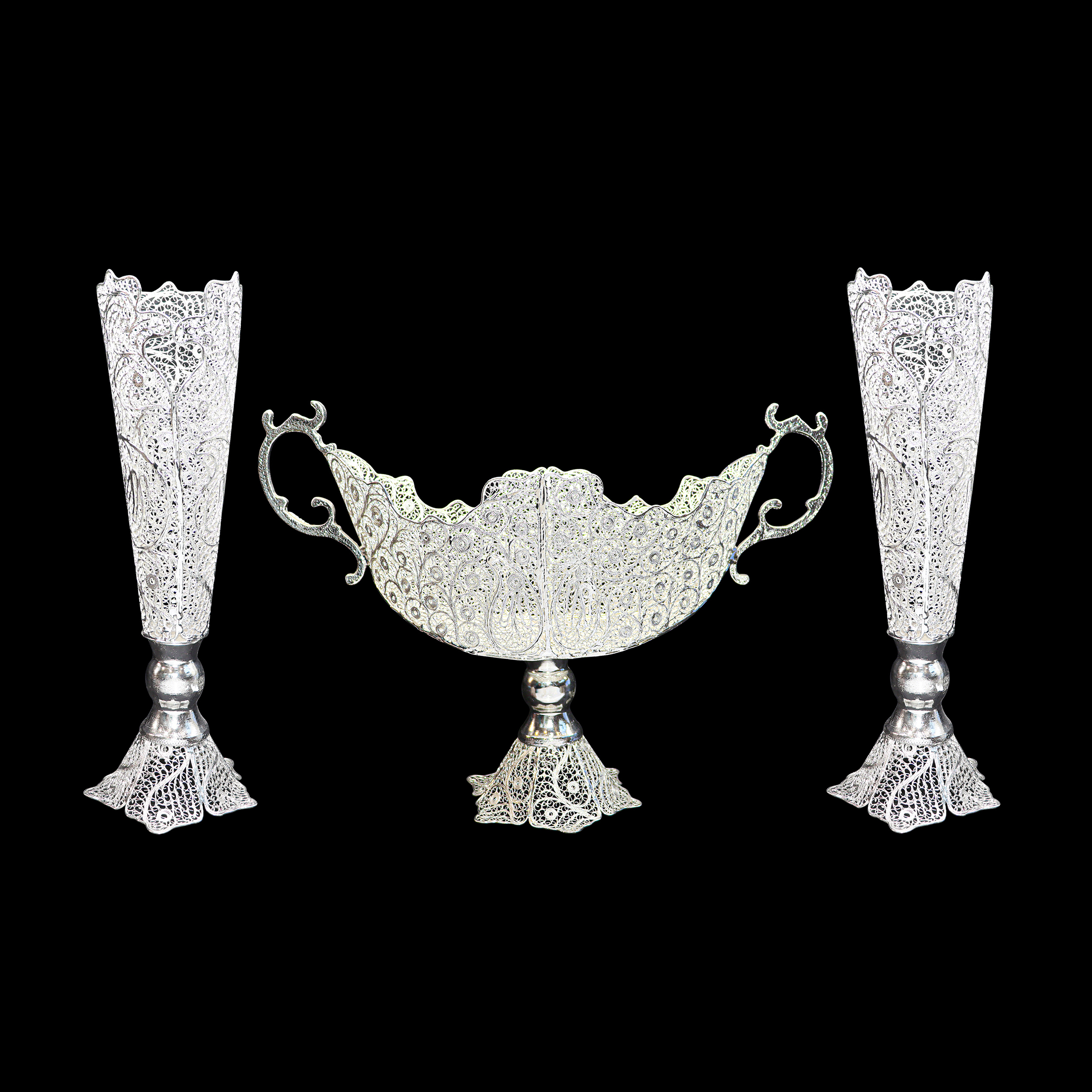 ست 3 تکه گلدان و کشکول ملیله کاری کد 352935