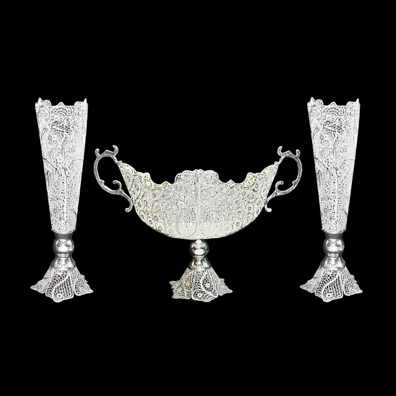 ست 3 تکه گلدان و کشکول ملیله کاری کد 352935