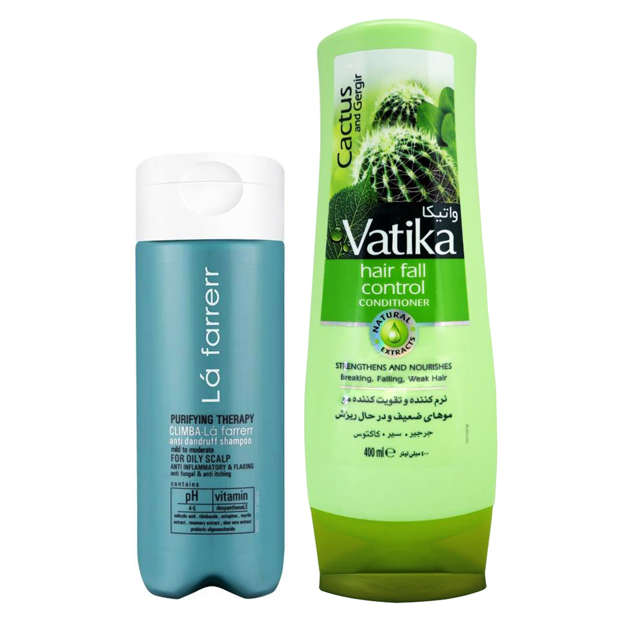 نرم کننده و تقویت کننده مو واتیکا مدل Cactus and Garlic حجم 400 میلی لیتر به همراه شامپو ضد شوره لافارر مدل Oily Scalp حجم 180میلی لیتر