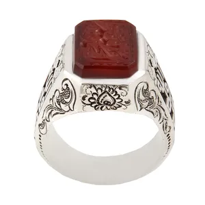 انگشتر نقره مردانه بازرگانی میلادی مدل سنگ عقیق یمنی کهنه خطاطی الحمدالله رکاب دست ساز کد َAM_1660