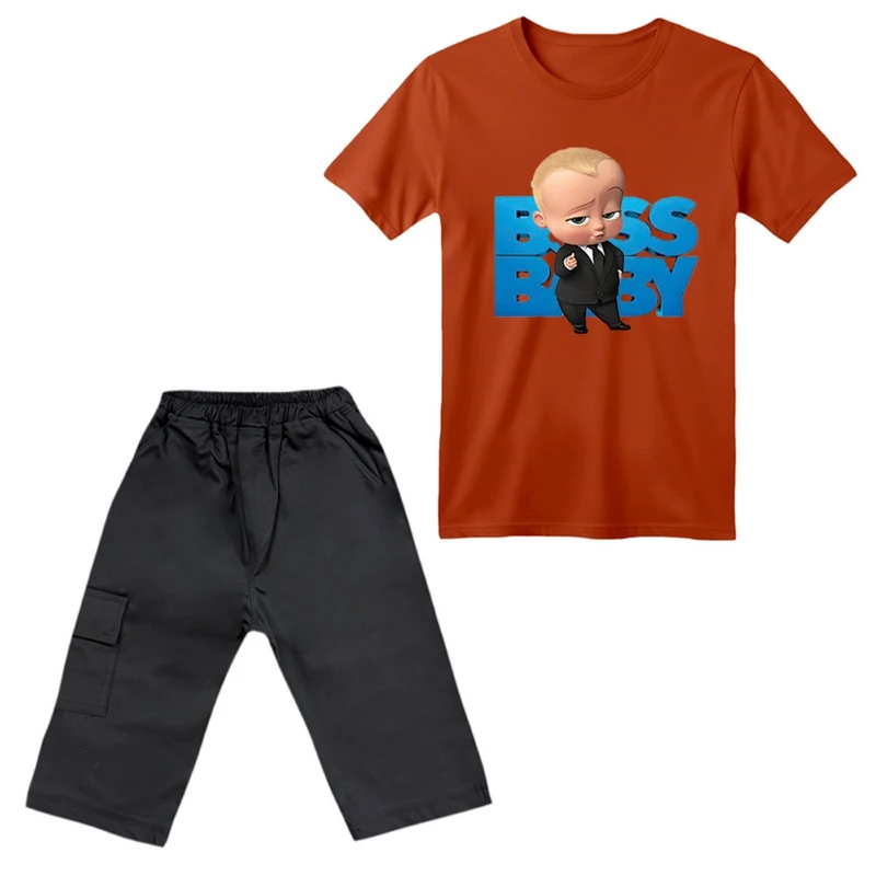 ست تی‌شرت آستین کوتاه و شلوارک پسرانه مدل بچه رئیس کد ۱