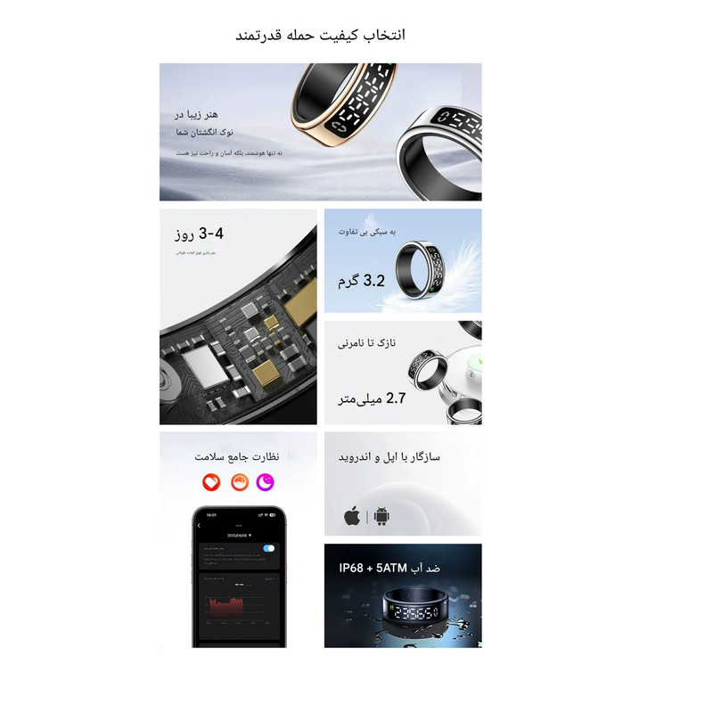 حلقه هوشمند اسمارت رینگ مدل SY01 رنگ رزگلد