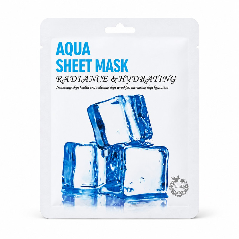 ماسک صورت ورقه‌ای لینک مدل AQUA مناسب پوست آکنه‌ای، وزن 25 گرم، ضدجوش و درخشان‌کننده، دارای گلیسیرین، با رایحه آب چشمه سار، قابل استفاده در روز و شب 