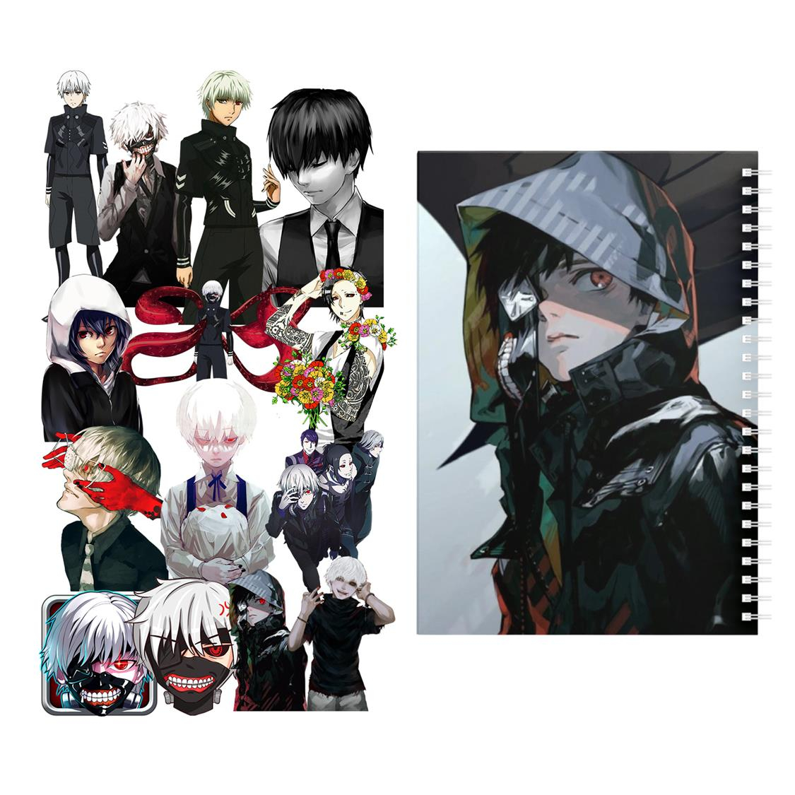 دفتر مشق باژیکان طرح انیمه توکیو غول Tokyo Ghoul کد 20211487 به همراه استیکر لپ تاپ مجموعه 14 عددی