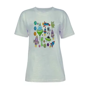 تی شرت آستین کوتاه زنانه مدل فضایی ها کد L142 رنگ طوسی