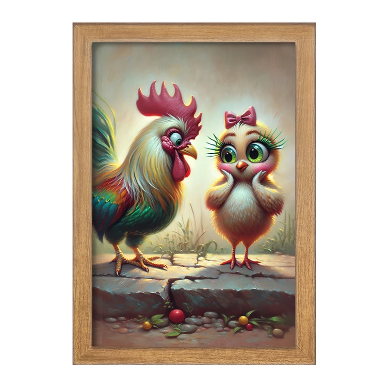 تابلو خندالو مدل مرغ و خروس بامزه کد F5526