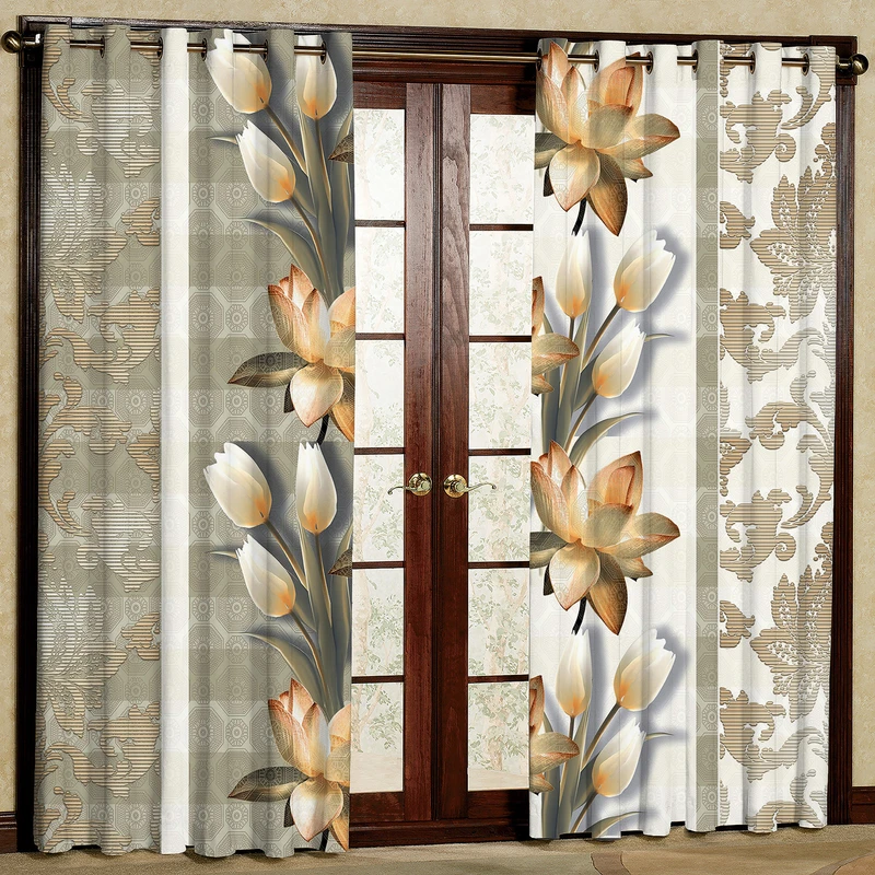  پرده بارمان دکور طرح گل مدل مخمل پانچی کد 35-1134 W سایز 140x280 سانتی متر