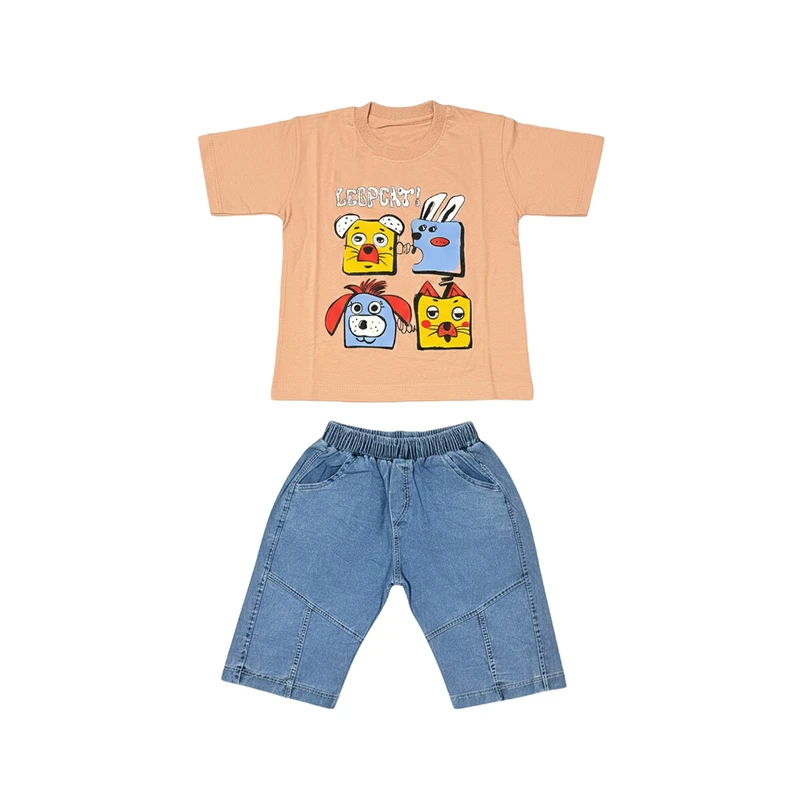 ست تی‌شرت آستین کوتاه و شلوارک راحتی بچگانه مدل AZ1AZ2