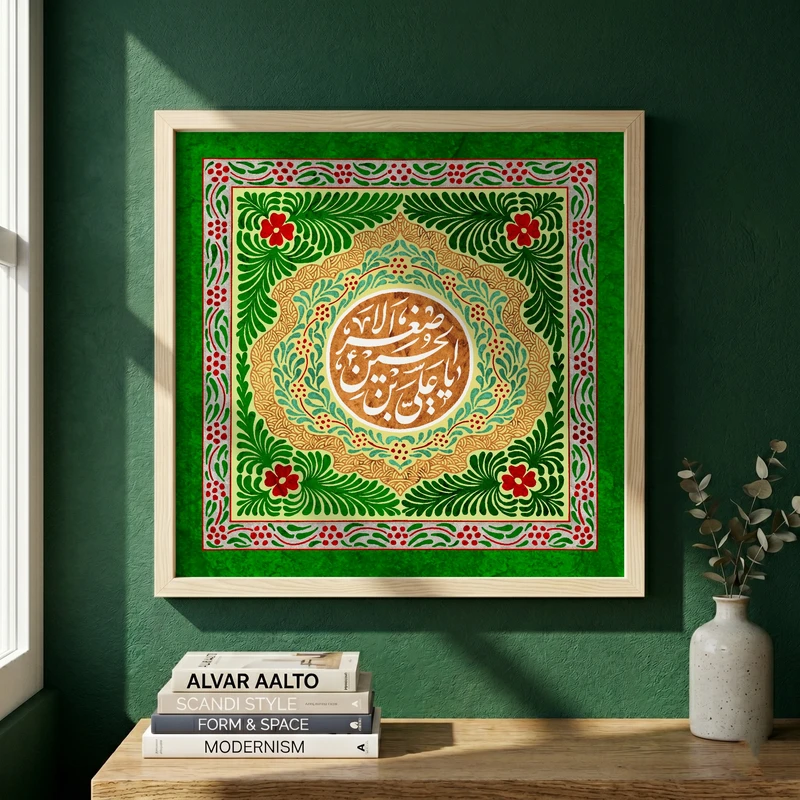 تابلو طرح ولادت حضرت علی اصغر (ع) مدل G15228 فریم کرم روشن