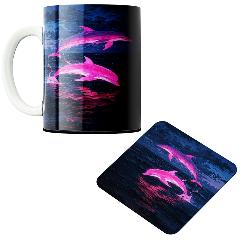 ماگ پادآفرین مدل دلفین کد 445 به همراه زیر لیوانی 