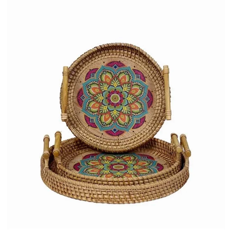  سینی دسته دار مدل ملامین رزین سایز 28×3 سانتی متر مجموعه 3 عددی