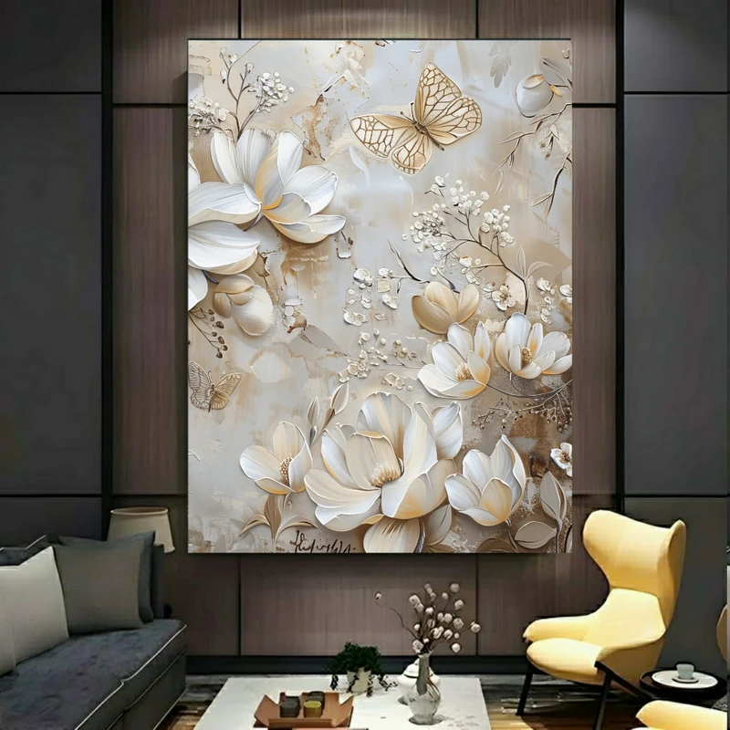 تابلو بوم طرح مخمل نقاشی هنری مدل گل و پروانه کد PY461