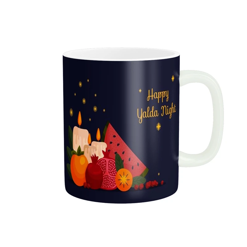 ماگ پادآفرین مدل یلدایی شب یلدا شب چله طرح انار و هندوانه کد p2642