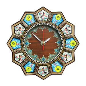 ساعت دیواری خاتم کاری طرح گل و مرغ مدل خورشیدی کد 37