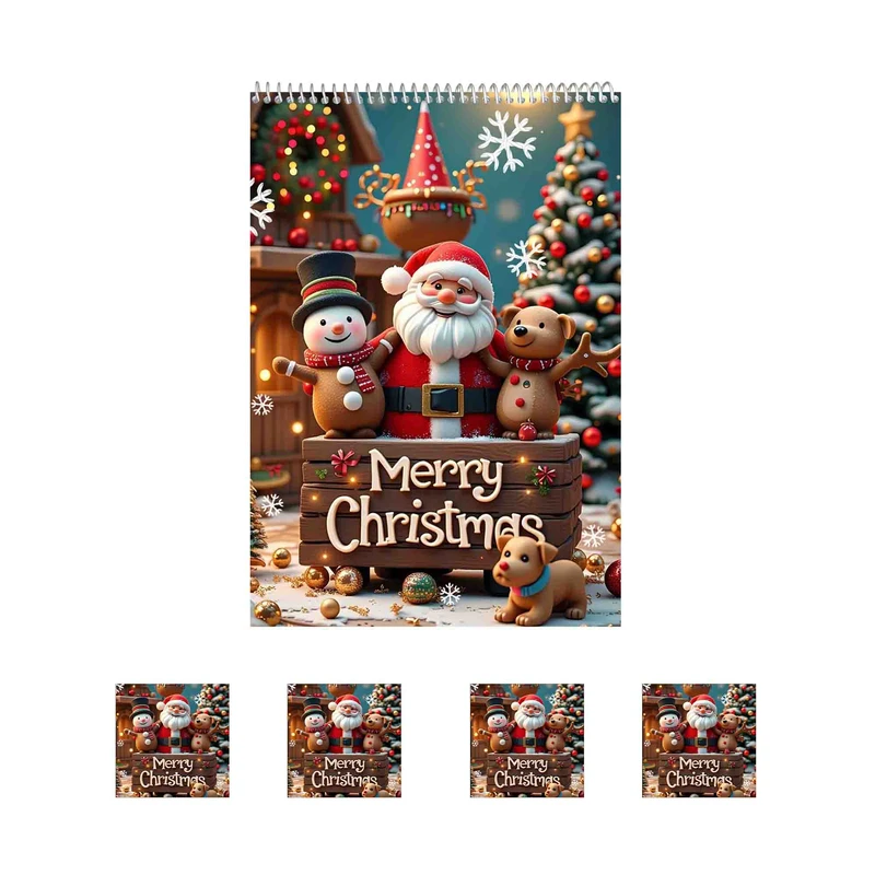 دفتر نقاشی 50 برگ مدل کریسمس و بابانوئل کد A1 به همراه برچسب مجموعه 5 عددی