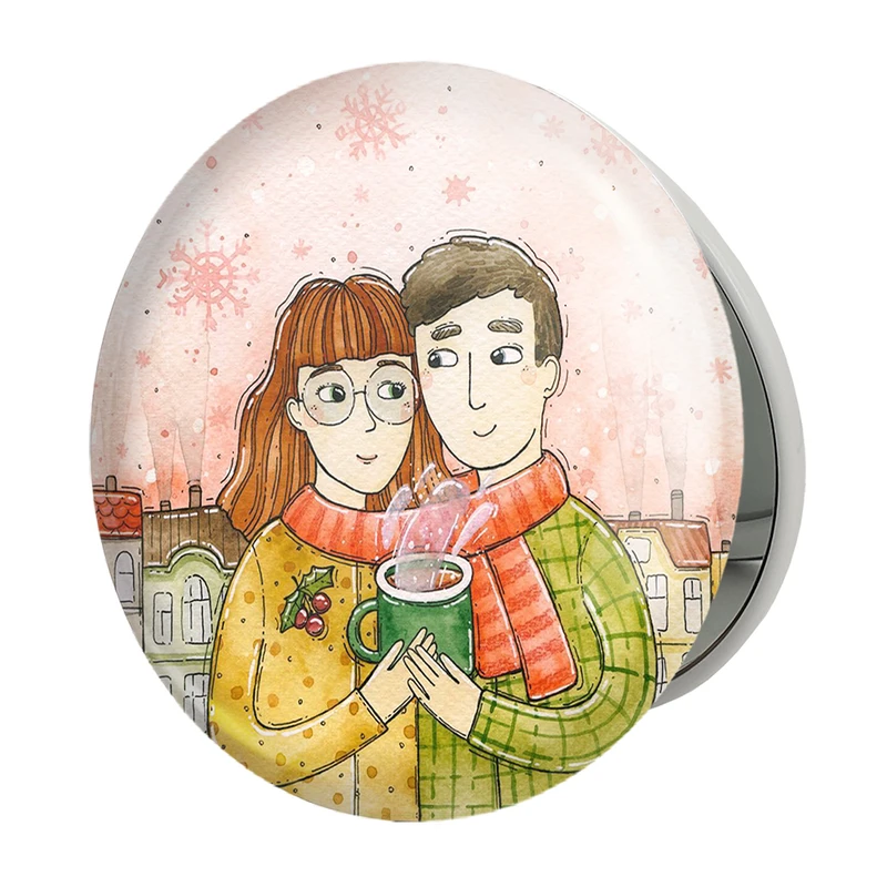 آینه جیبی خندالو طرح عاشقانه مدل تاشو کد 1855 