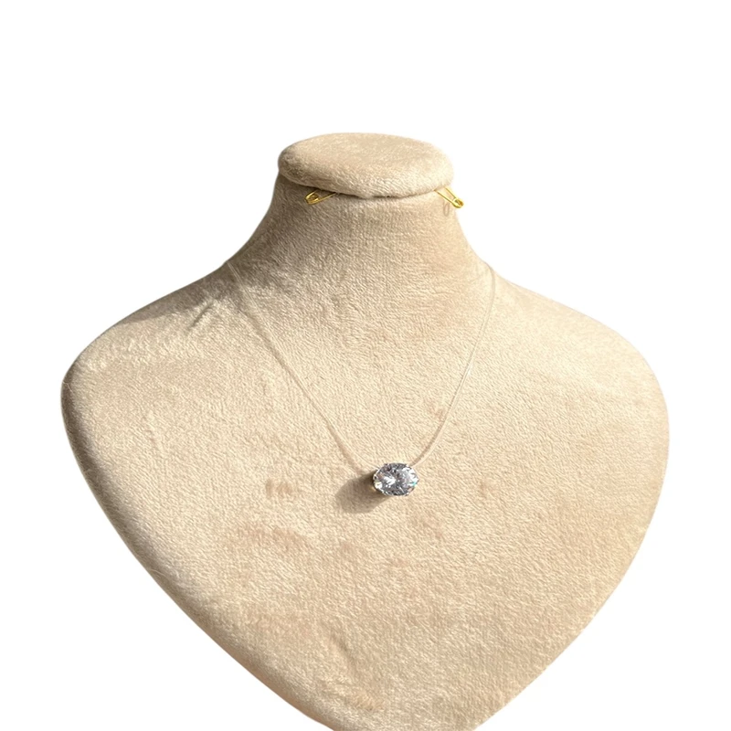 گردنبند زنانه مدل تک‌ نگین کریستالی پایه استیل بند نامرئی