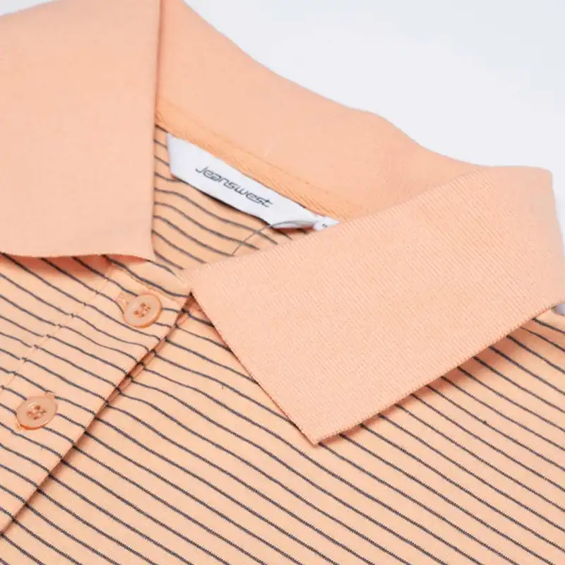 پولوشرت آستین کوتاه زنانه جین وست مدل راه‌راه کد 1551296 رنگ گلبهی