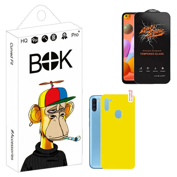 محافظ صفحه نمایش بوک مدل Antistatic Touch مناسب برای گوشی موبایل سامسونگ galaxy a11 به همراه محافظ پشت گوشی