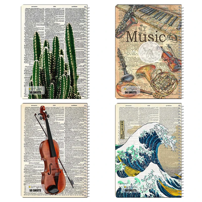 دفتر نقاشي 50 برگ کارنيکا طرح روزنامه وینتج Vintage Newspaper کد 12785 مجموعه 4 عددی