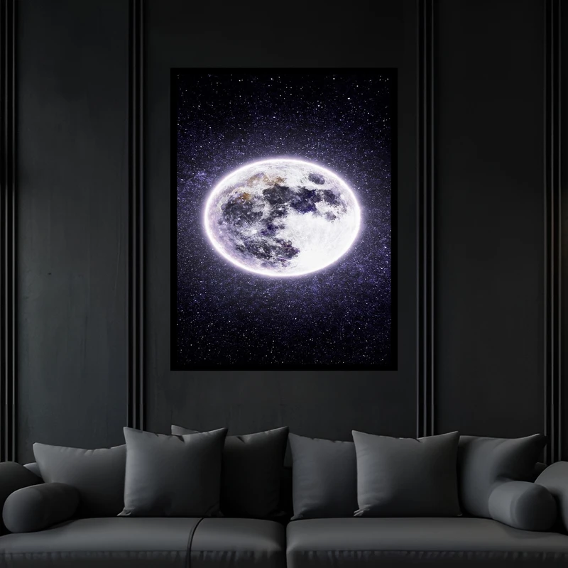 تابلو بکلیت طرح هنری دکوری و دکوراتیو آسمان و سیاره ماه و ستاره مدل B-bu5955 فریم مشکی