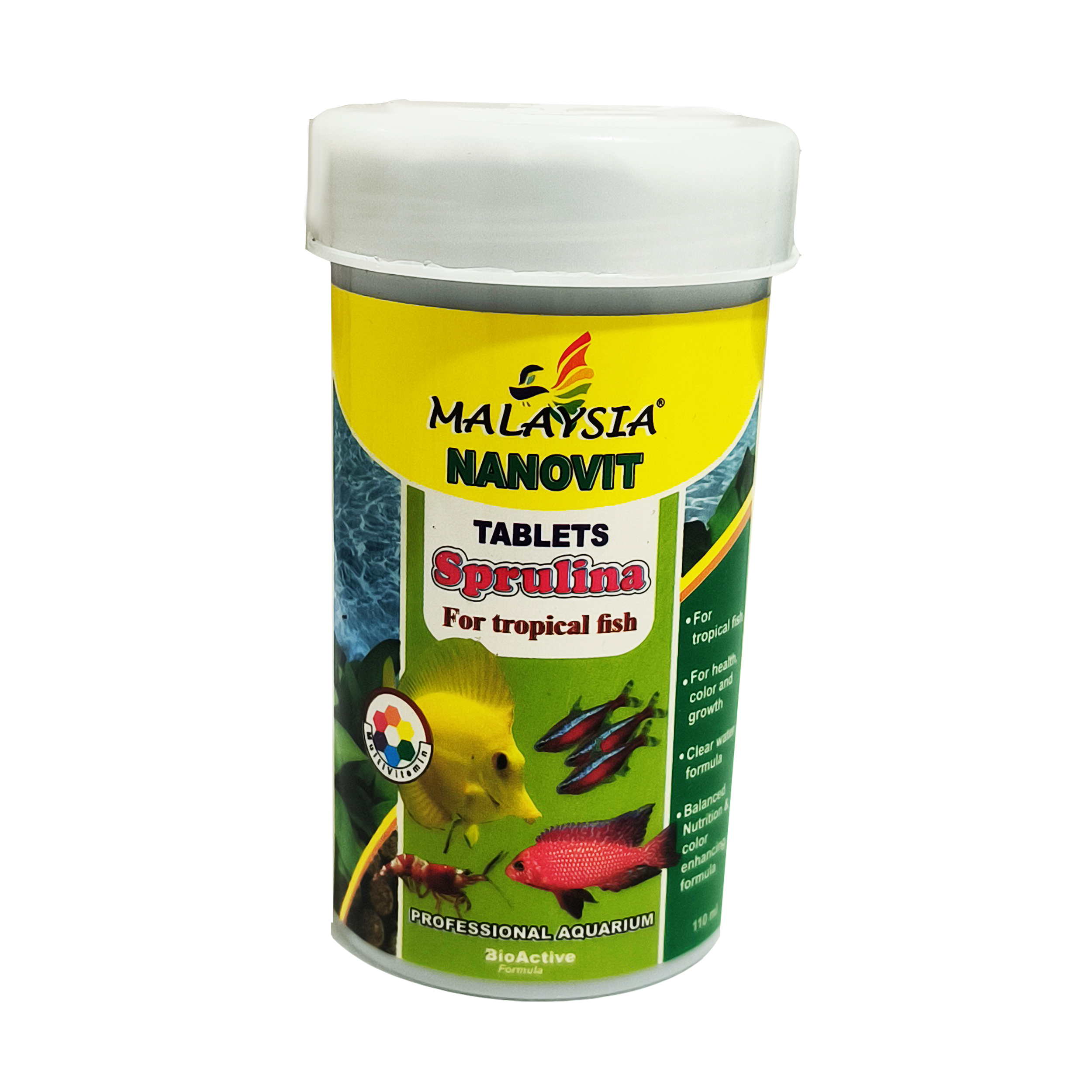 غذا ماهی مالزیا مدل قرصی اسپیرولینا وزن 110 گرم