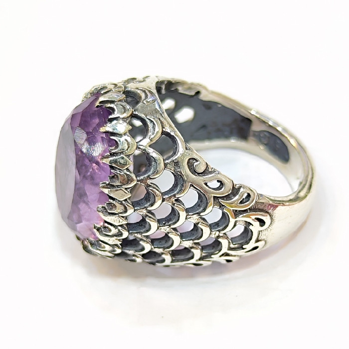 انگشتر نقره مردانه مدل آمیتیست طبیعی کد 14700