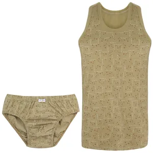 ست شورت و زیرپوش مردانه ساقدوش طرح کاج کد 124-10 رنگ کرم