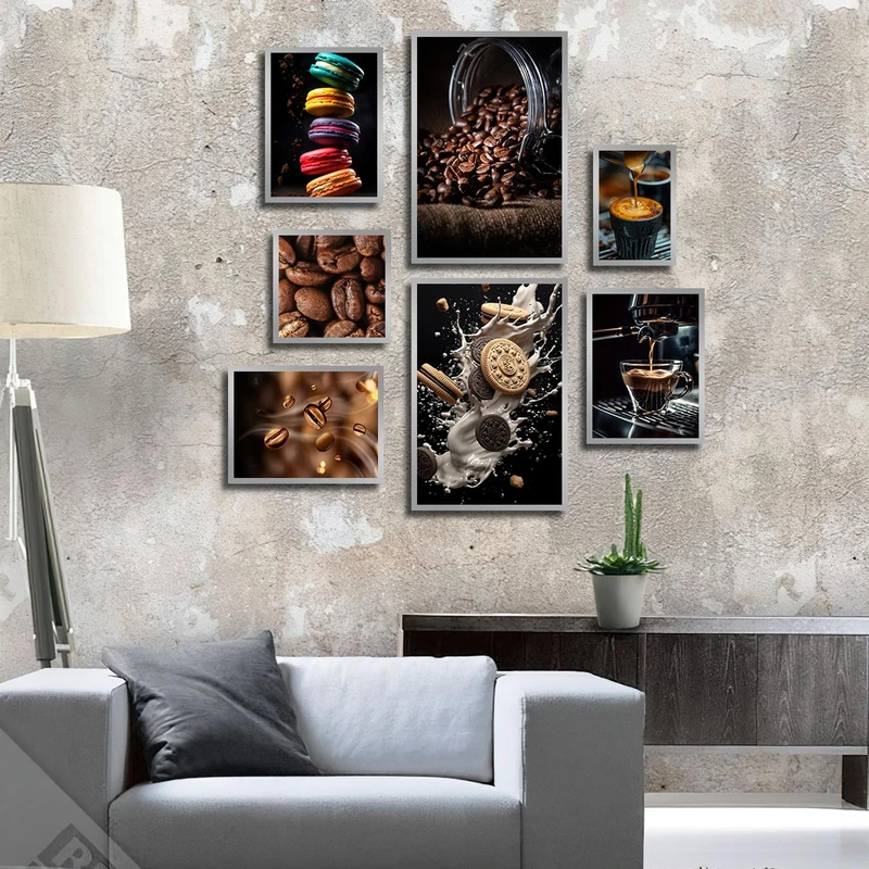 تابلو بکلیت طرح کافه و قهوه و کوکی مدل SI-3041 مجموعه 7 عددی