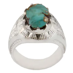 انگشتر نقره مردانه بازرگانی میلادی مدل فیروزه نیشابور رکاب دستساز کد AM_1582