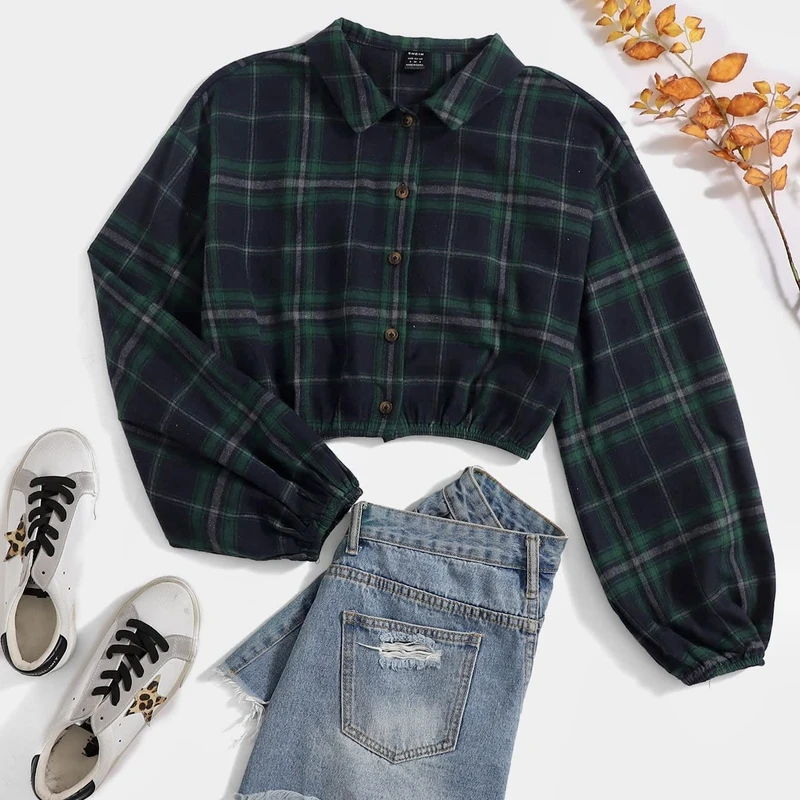 عکس شماره 2 : کراپ کت زنانه مدل پشمی چهارخانه