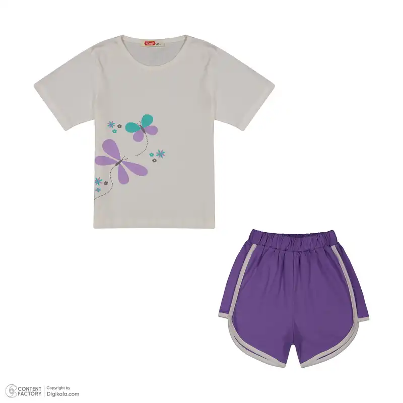 ست تی شرت و شلوارک دخترانه مادر مدل تینا رنگ یاسی