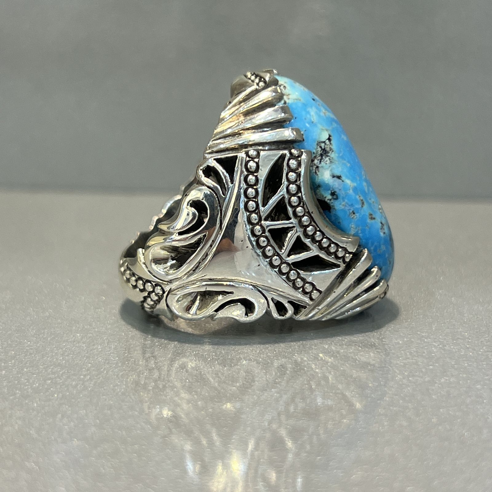 انگشتر نقره مردانه مدل اسپرت با نگین فیروزه نیشابوری 717 - - 6