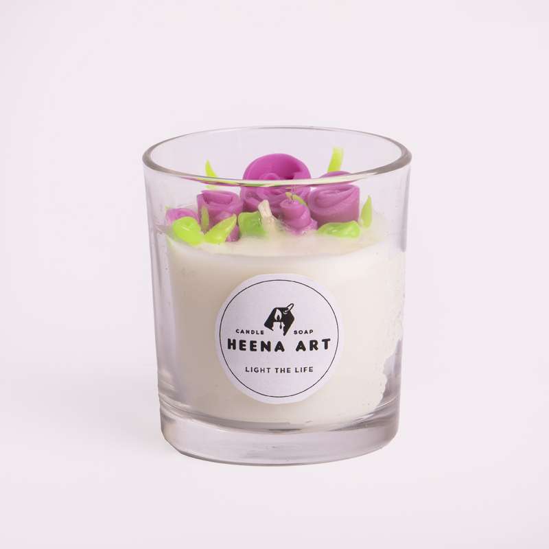 شمع لیوانی هینا مدل شمع شیشه ای طرح گل