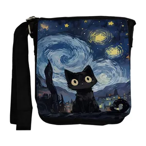 کیف رودوشی طرح گربه و شب پرستاره کد nb264