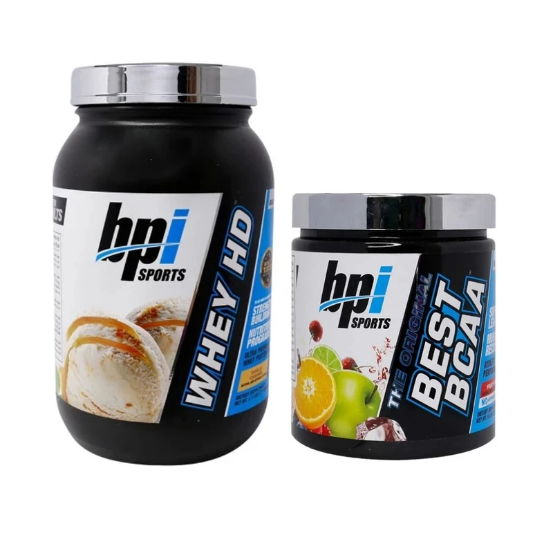 پودر پروتئین وی اچ دی با طعم وانیل کارامل بی پی ای اسپورت - 777 گرم به همراه پودر بست بی سی ای ای با طعم میوه بی پی آی اسپورت - 300 گرم