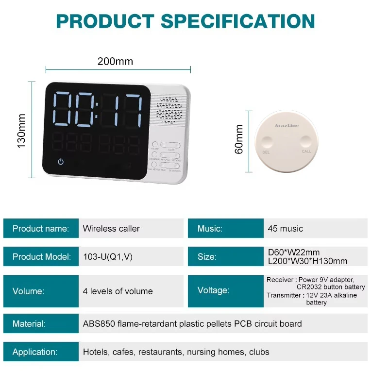 عکس شماره 4 : پیجر فراخوان آرازلاین مدل zg-103 کد w