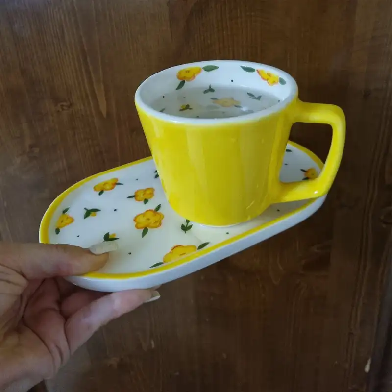 ست ماگ و زیر لیوانی سرامیکی مدل گل