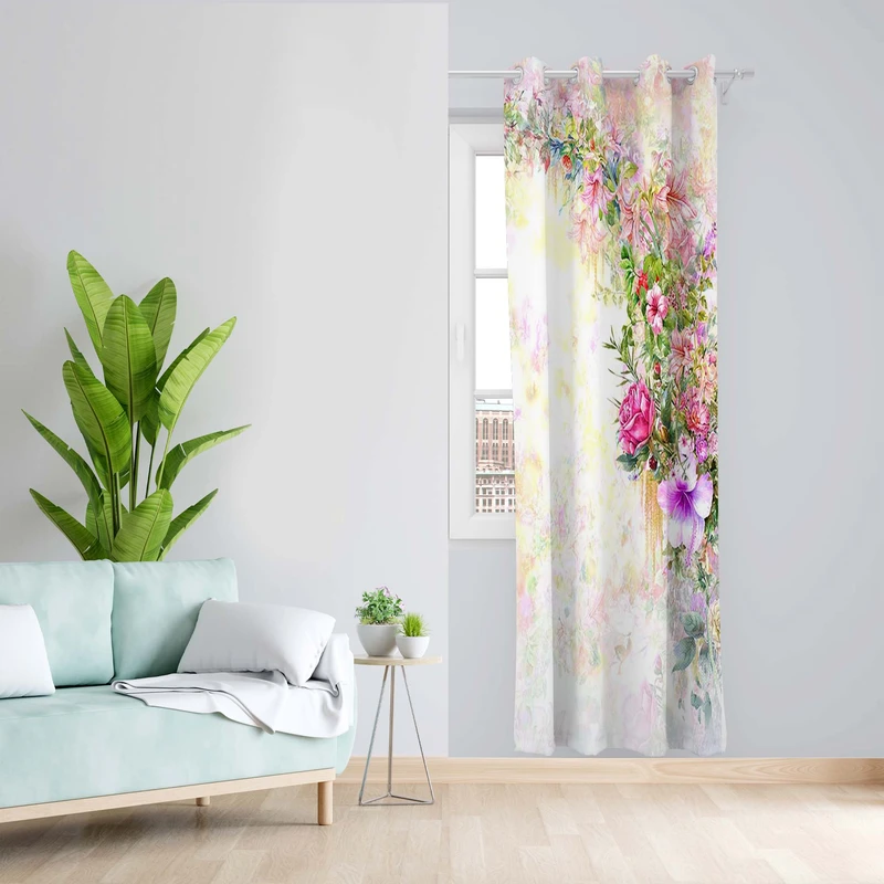 پرده طرح گل مدل مخمل پانچی کد 5630R z سایز 140x200 سانتی متر