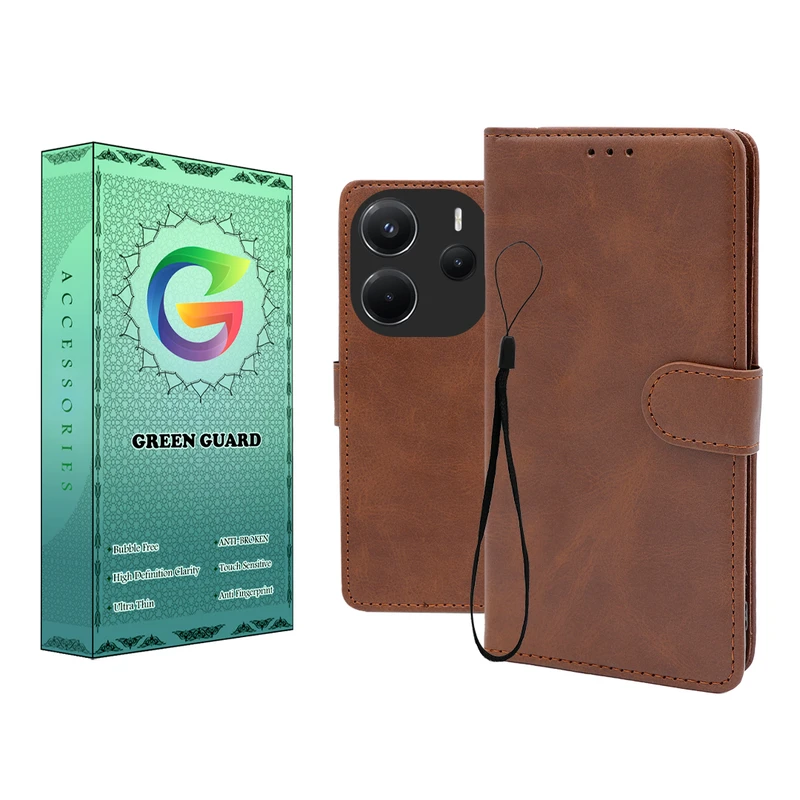 کیف کلاسوری گرین گارد طرح چرمی مدل Landing کد 05 مناسب برای گوشی موبایل شیائومی Redmi Note 14 4G به همراه بند آویز