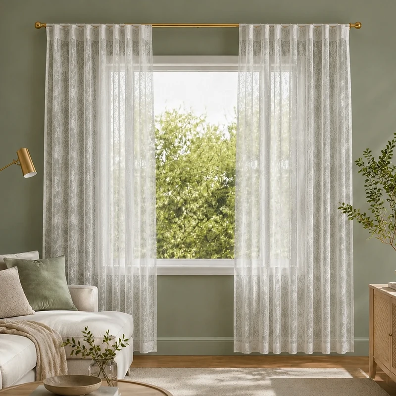 پرده تیکو دکو مدل مینیمال ست کامل طرح حریر ابریشم محو سایز 250 × 230 سانتی‌متر مجموعه 9 عددی